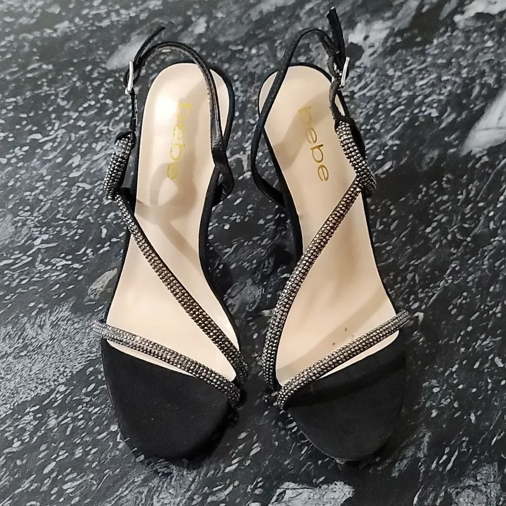 BRAND NEW BEBE STRAPPY HIGH HEEL STILETTOS RHINESTONES STRAP SANDAL